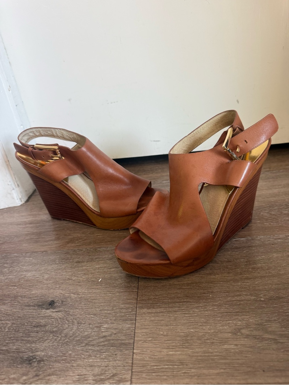 Michael Kors Open-Toe Slingback Wedge Sandals in Brown - Picture 3 of 4